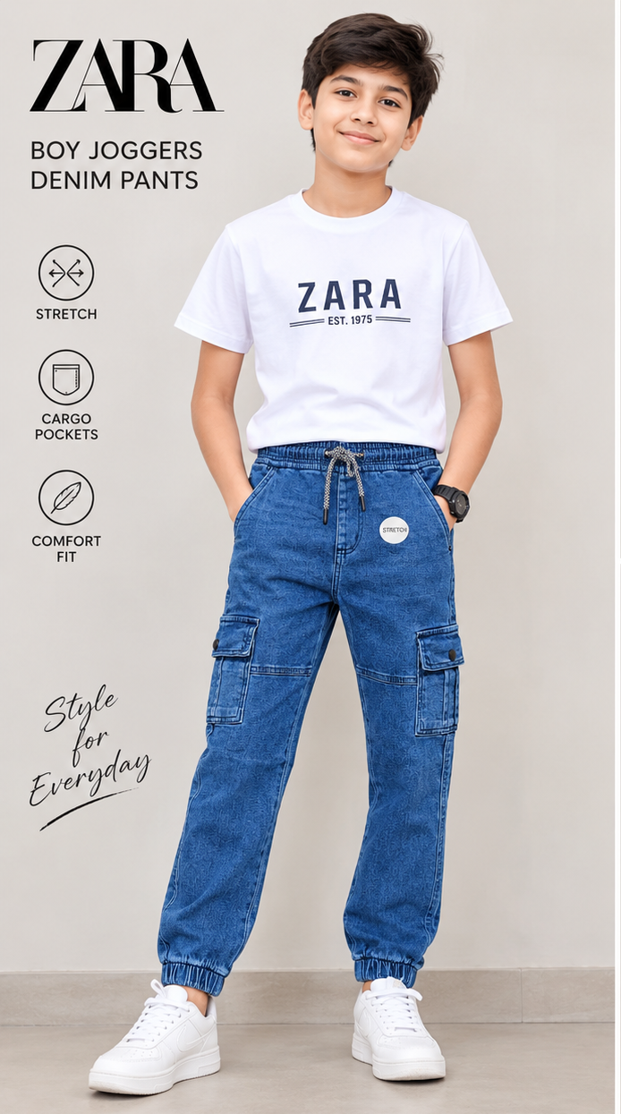 Zara Boys' Denim Jogger Blue Jeans